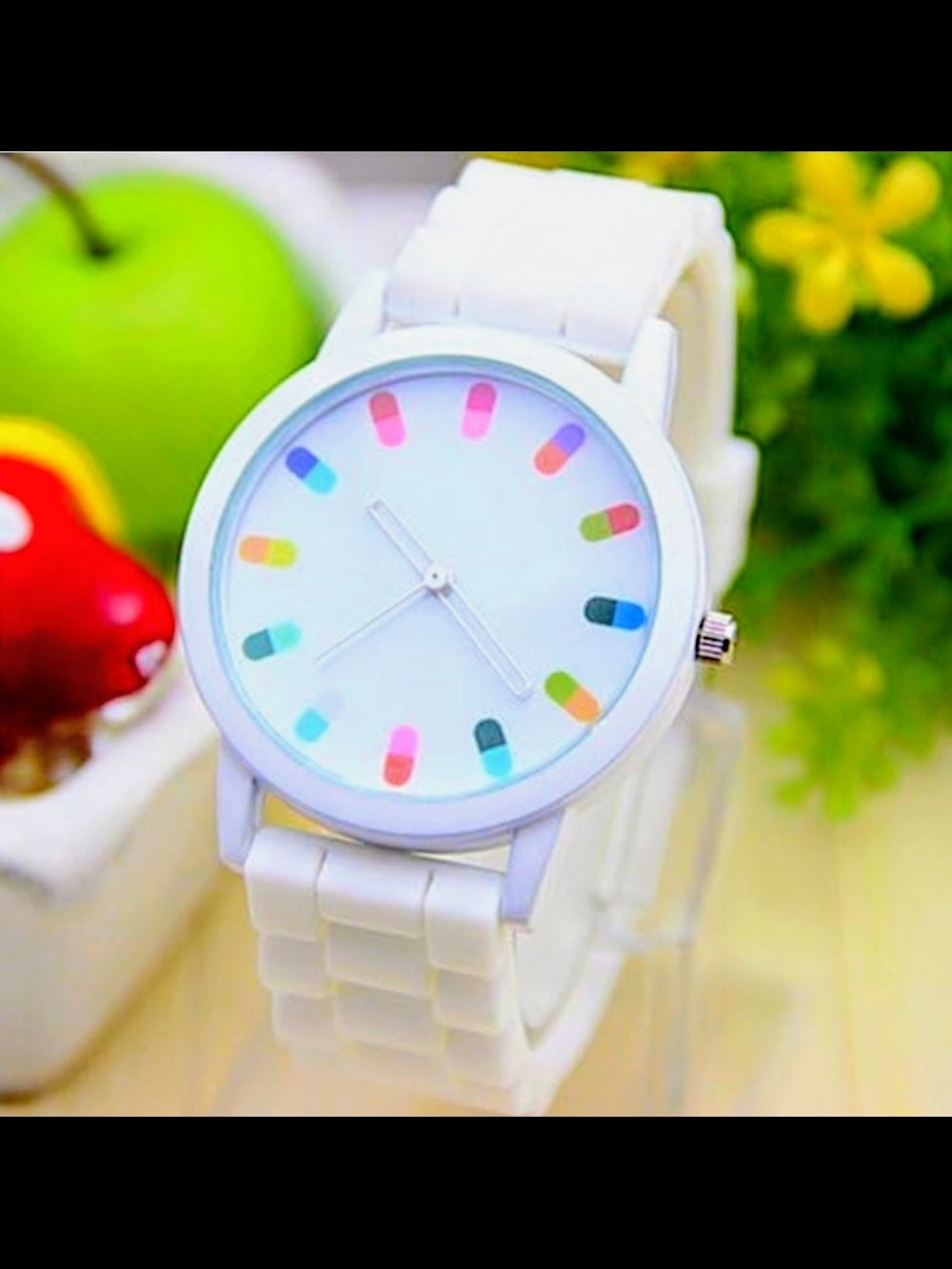 NWOT White Silicone Watch with Multicolor Dial Accents